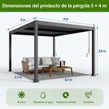 Patioslife Atlantic Pérgola de Aluminio con Lamas Ajustables y Luces LED