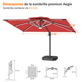 Patioslife Aegis Premium Parasol Excéntrico con LED Solar y Giro 360°