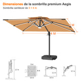 Patioslife Aegis Premium Parasol Excéntrico con LED Solar y Giro 360°