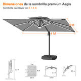 Patioslife Aegis Premium Parasol Excéntrico con LED Solar y Giro 360°