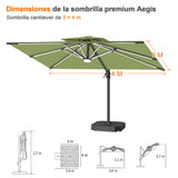 Patioslife Aegis Premium Parasol Excéntrico con LED Solar y Giro 360°
