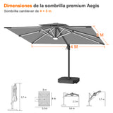Patioslife Aegis Premium Parasol Excéntrico con LED Solar y Giro 360°