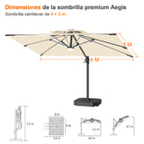 Patioslife Aegis Premium Parasol Excéntrico con LED Solar y Giro 360°