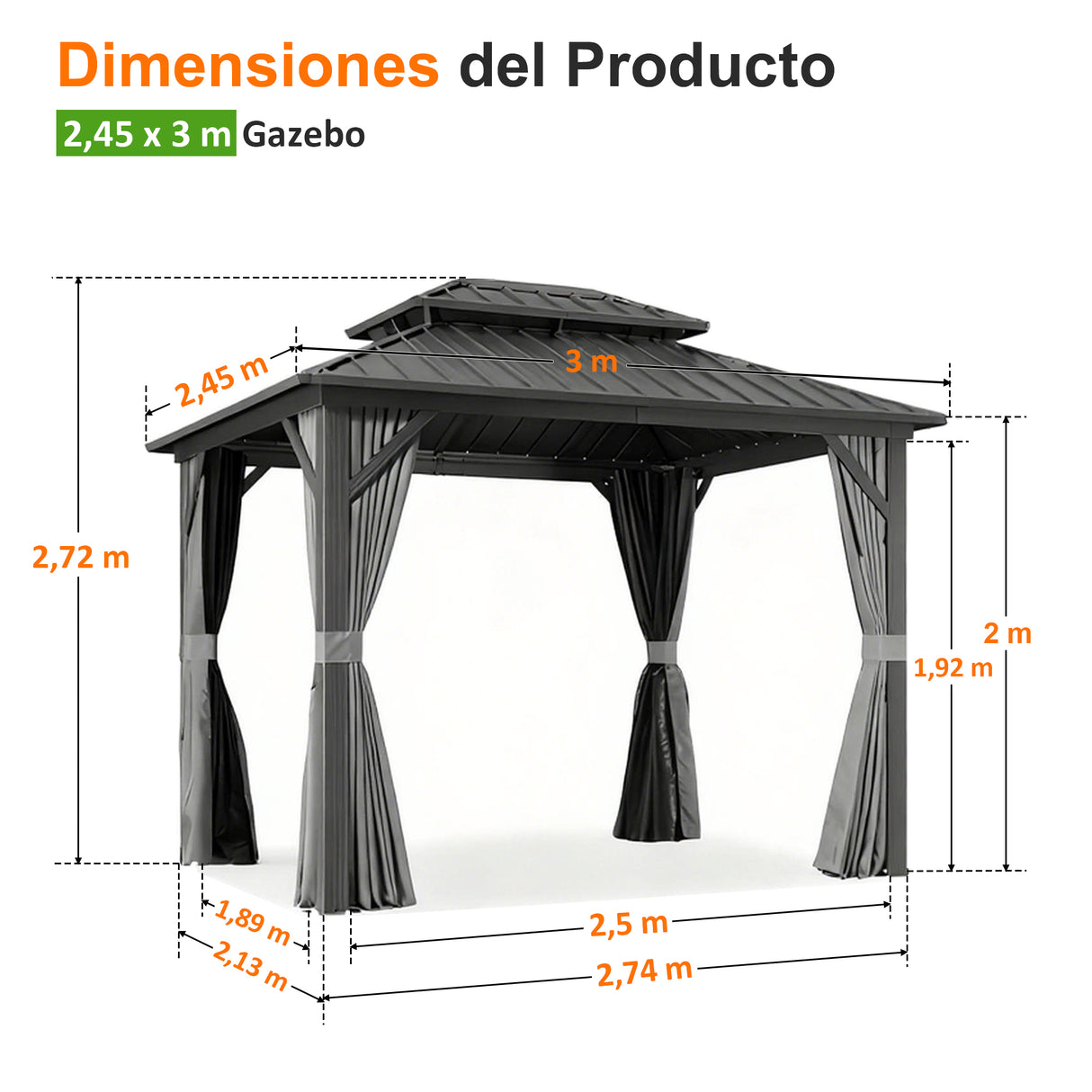 Patioslife Luxury Haven Cenador de Aluminio con Techo Rígido, Drenaje Integrado y Cortinas