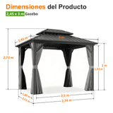 Patioslife Luxury Haven Cenador de Aluminio con Techo Rígido, Drenaje Integrado y Cortinas