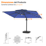 Patioslife Aegis Pro Sombrilla Excéntrica con Iluminación LED Solar, Estructura de Aluminio Termolacado y Rotación 360°