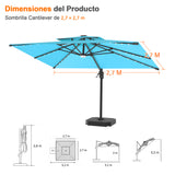 Patioslife Aegis Pro Sombrilla Excéntrica con Iluminación LED Solar, Estructura de Aluminio Termolacado y Rotación 360°
