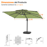 Patioslife Aegis Pro Sombrilla Excéntrica con Iluminación LED Solar, Estructura de Aluminio Termolacado y Rotación 360°