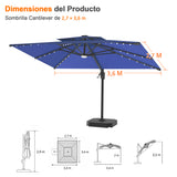 Patioslife Aegis Pro Sombrilla Excéntrica con Iluminación LED Solar, Estructura de Aluminio Termolacado y Rotación 360°