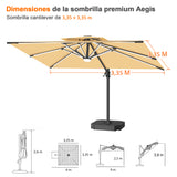 Patioslife Aegis Premium Parasol Excéntrico con LED Solar y Giro 360°