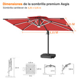 Patioslife Aegis Premium Parasol Excéntrico con LED Solar y Giro 360°