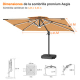 Patioslife Aegis Premium Parasol Excéntrico con LED Solar y Giro 360°