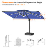Patioslife Aegis Premium Parasol Excéntrico con LED Solar y Giro 360°