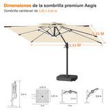 Patioslife Aegis Premium Parasol Excéntrico con LED Solar y Giro 360°