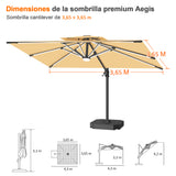 Patioslife Aegis Premium Parasol Excéntrico con LED Solar y Giro 360°