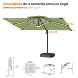 Patioslife Aegis Premium Parasol Excéntrico con LED Solar y Giro 360°