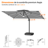 Patioslife Aegis Premium Parasol Excéntrico con LED Solar y Giro 360°