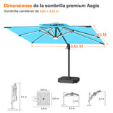 Patioslife Aegis Premium Parasol Excéntrico con LED Solar y Giro 360°