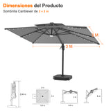 Patioslife Aegis Pro Sombrilla Excéntrica con Iluminación LED Solar, Estructura de Aluminio Termolacado y Rotación 360°