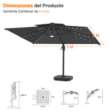 Patioslife Aegis Pro Sombrilla Excéntrica con Iluminación LED Solar, Estructura de Aluminio Termolacado y Rotación 360°