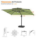 Patioslife Aegis Pro Sombrilla Excéntrica con Iluminación LED Solar, Estructura de Aluminio Termolacado y Rotación 360°