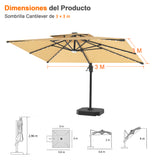 Patioslife Aegis Pro Sombrilla Excéntrica con Iluminación LED Solar, Estructura de Aluminio Termolacado y Rotación 360°