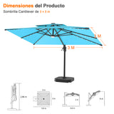 Patioslife Aegis Pro Sombrilla Excéntrica con Iluminación LED Solar, Estructura de Aluminio Termolacado y Rotación 360°