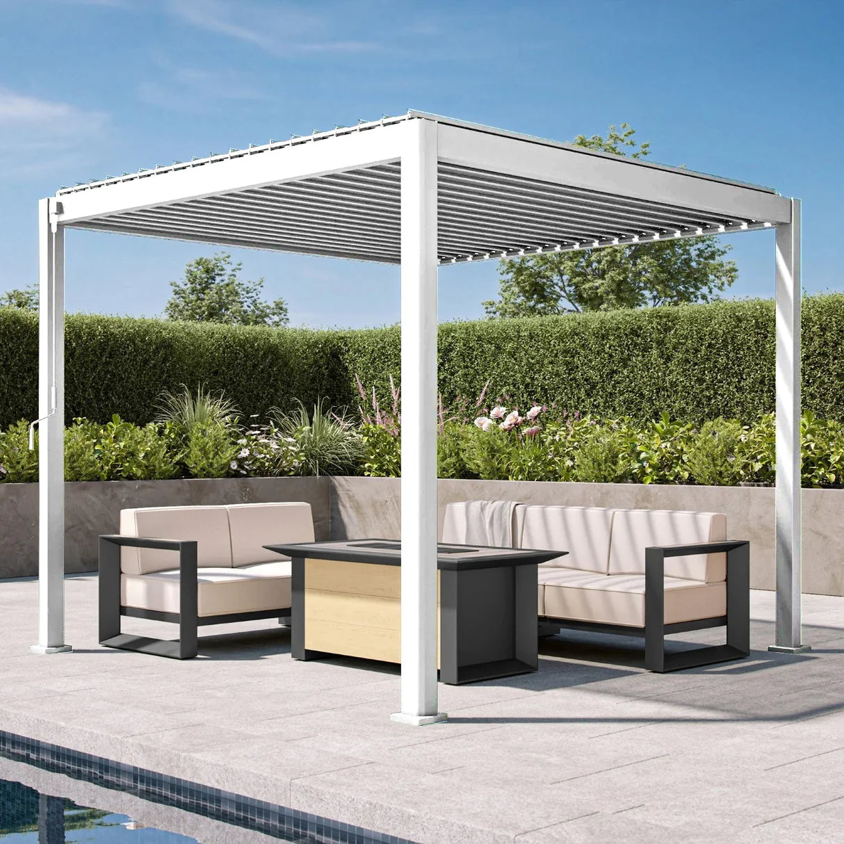 Patioslife Atlantic Pérgola de Aluminio con Lamas Ajustables y Luces LED