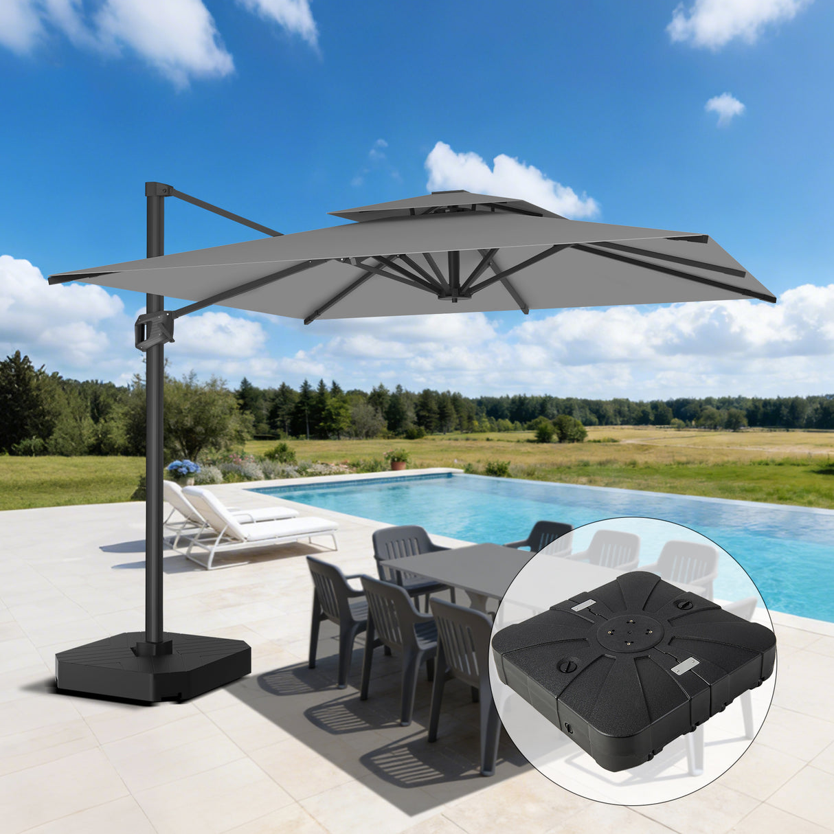 Patioslife Aegis Pro Sombrilla Excéntrica con Estructura de Aluminio para Jardín y Terraza