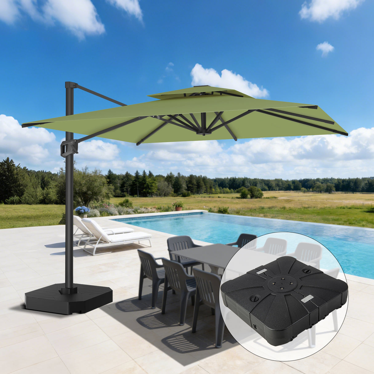 Patioslife Aegis Pro Sombrilla Excéntrica con Estructura de Aluminio para Jardín y Terraza