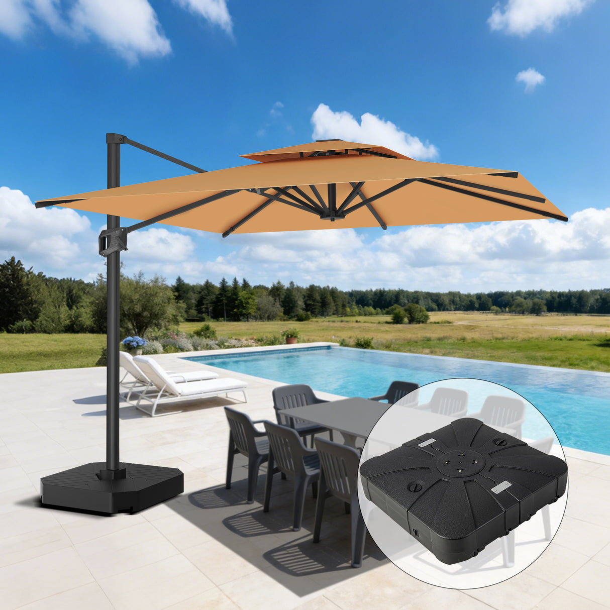 Patioslife Aegis Pro Sombrilla Excéntrica con Estructura de Aluminio para Jardín y Terraza