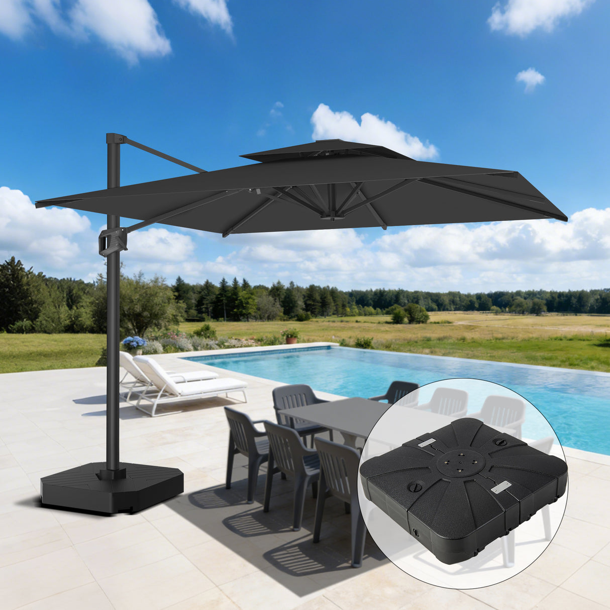 Patioslife Aegis Pro Sombrilla Excéntrica con Estructura de Aluminio para Jardín y Terraza
