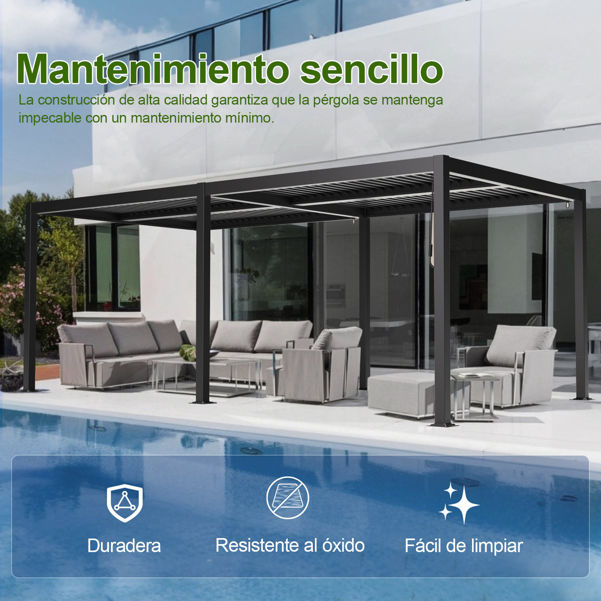 Patioslife Atlantic Pérgola de Aluminio con Lamas Ajustables y Luces LED