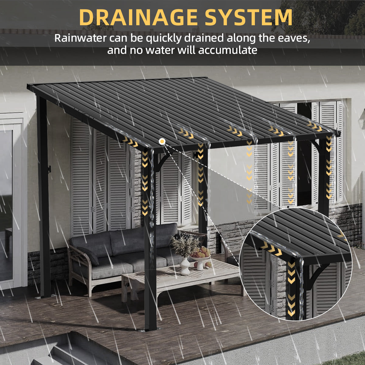 Patioslife Haven Gazebo de Techo Duro de Pared de Aluminio