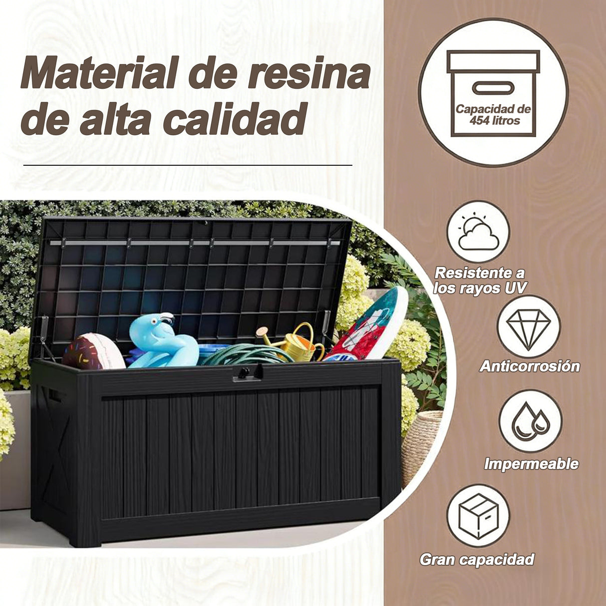 Patioslife YardVault Arcón de Resina para Jardín, Impermeable con Cerradura y Protección UV