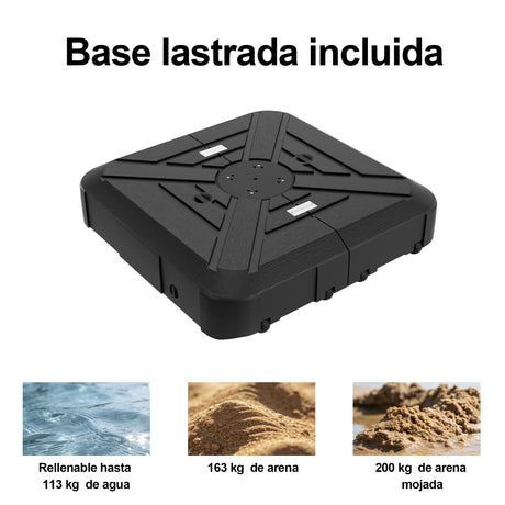 Patioslife Aegis Pro Sombrilla Excéntrica con Iluminación LED Solar, Estructura de Aluminio Termolacado y Rotación 360°