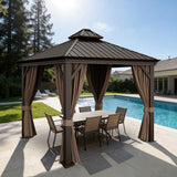 Patioslife Luxury Haven Cenador de Aluminio con Techo Rígido, Drenaje Integrado y Cortinas