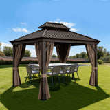 Patioslife Luxury Haven Cenador de Aluminio con Techo Rígido, Drenaje Integrado y Cortinas
