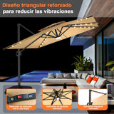 Patioslife Aegis Pro Sombrilla Excéntrica con Iluminación LED Solar, Estructura de Aluminio Termolacado y Rotación 360°
