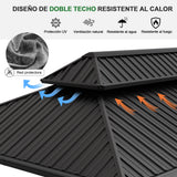 Patioslife Luxury Haven Cenador de Aluminio con Techo Rígido, Drenaje Integrado y Cortinas