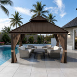 Patioslife Luxury Haven Cenador de Aluminio con Techo Rígido, Drenaje Integrado y Cortinas