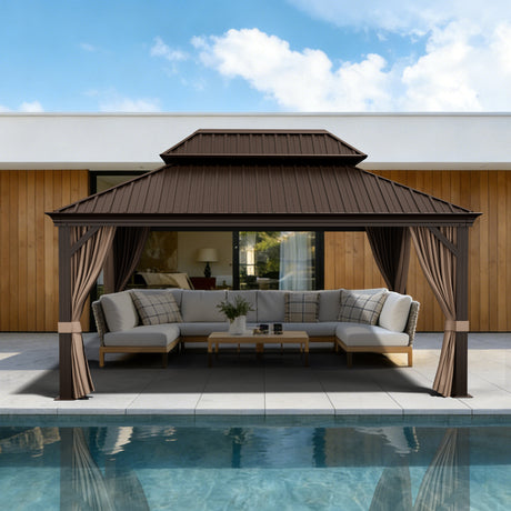 Patioslife Luxury Haven Cenador de Jardín con Techo Rígido y Cortinas