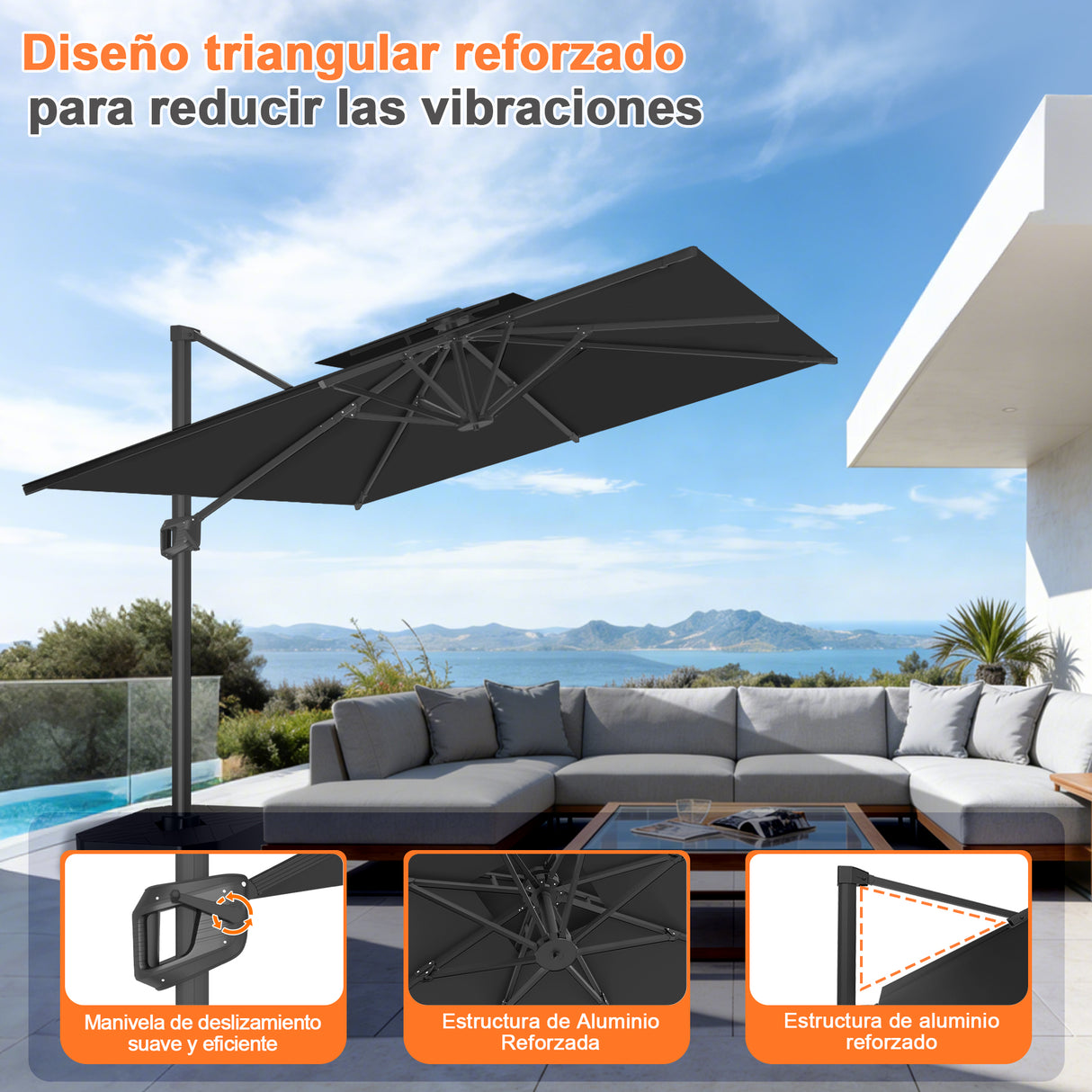 Patioslife Aegis Pro Sombrilla Excéntrica con Estructura de Aluminio para Jardín y Terraza