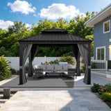 Patioslife Luxury Haven Cenador de Aluminio con Techo Rígido, Drenaje Integrado y Cortinas