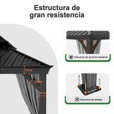 Patioslife Luxury Haven Cenador de Aluminio con Techo Rígido, Drenaje Integrado y Cortinas