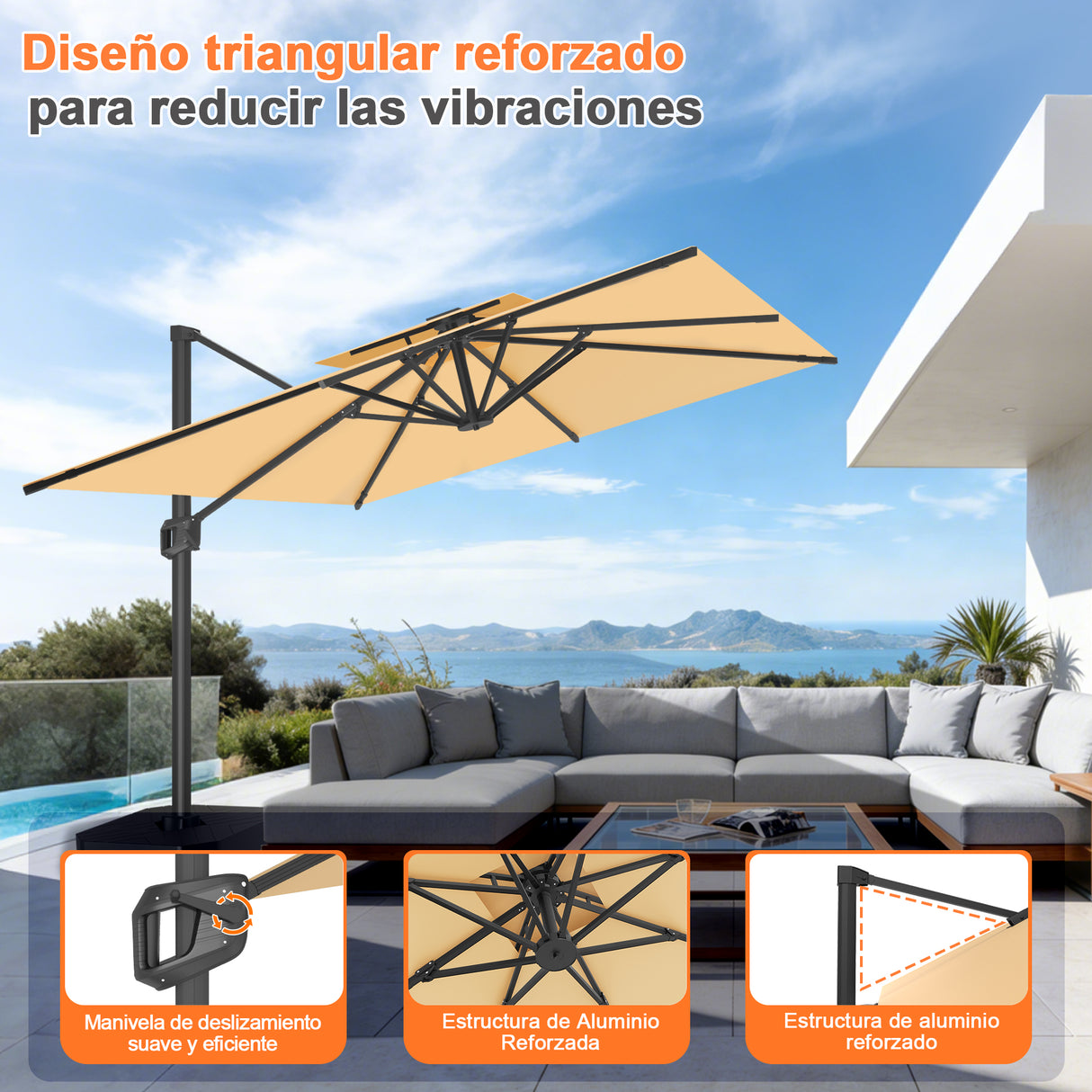 Patioslife Aegis Pro Sombrilla Excéntrica con Estructura de Aluminio para Jardín y Terraza