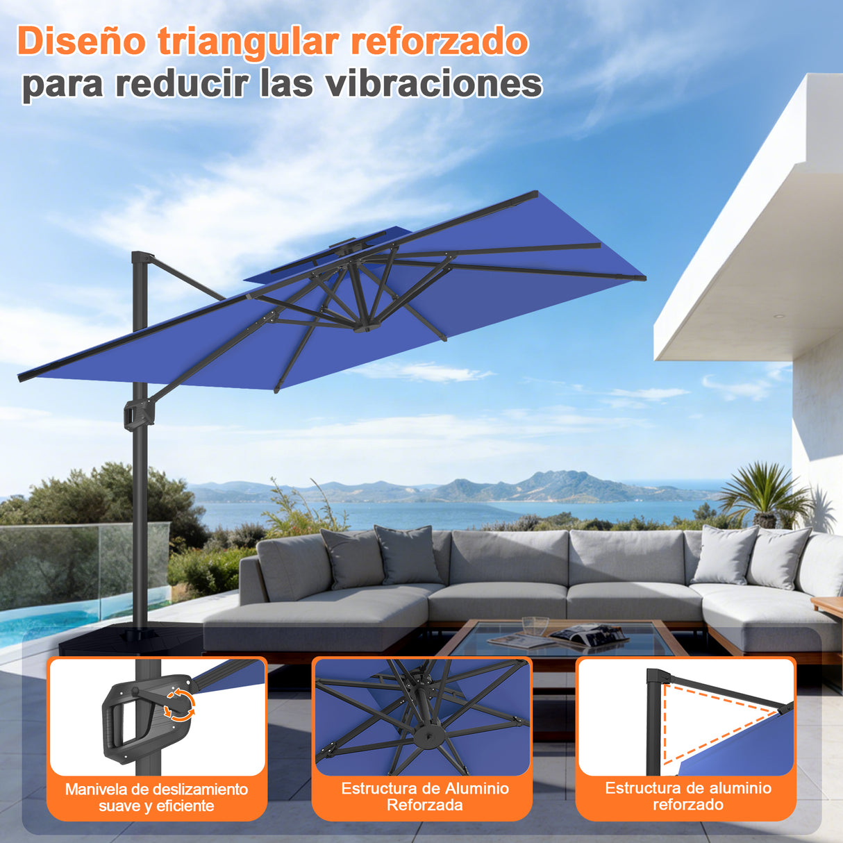 Patioslife Aegis Pro Sombrilla Excéntrica con Estructura de Aluminio para Jardín y Terraza