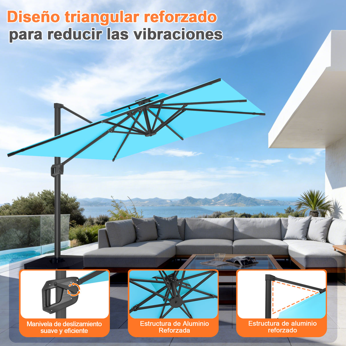 Patioslife Aegis Pro Sombrilla Excéntrica con Estructura de Aluminio para Jardín y Terraza