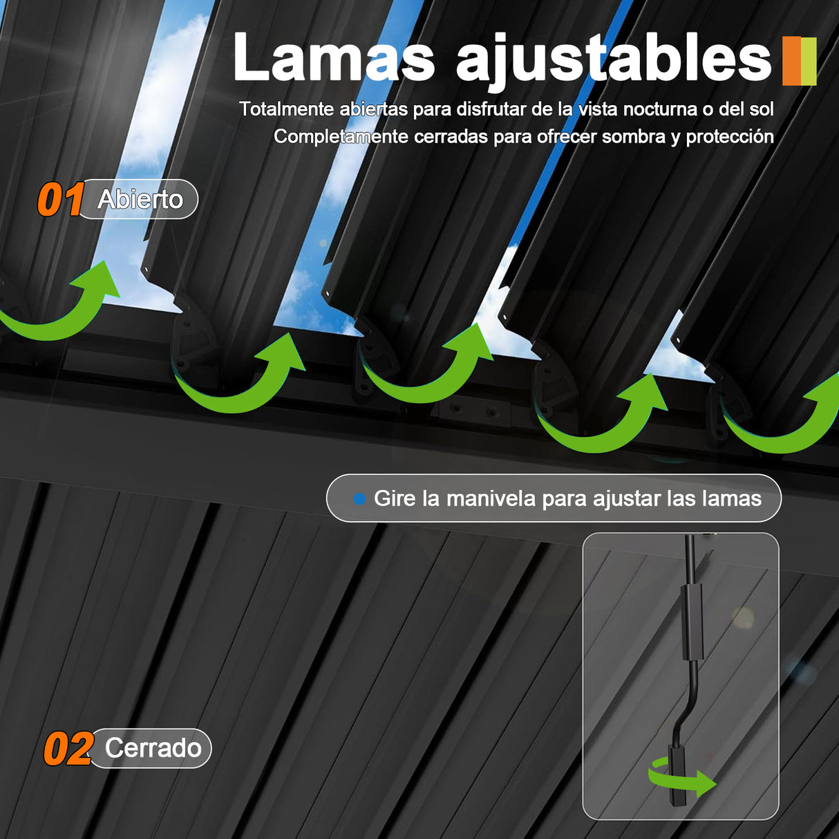 Patioslife Atlantic Pérgola de Aluminio con Lamas Ajustables y Luces LED