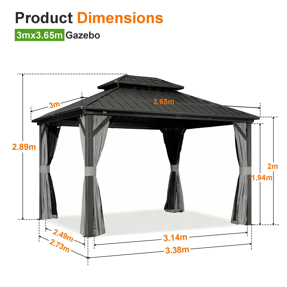 Patioslife Luxury Haven Cenador de Aluminio con Techo Rígido, Drenaje Integrado y Cortinas
